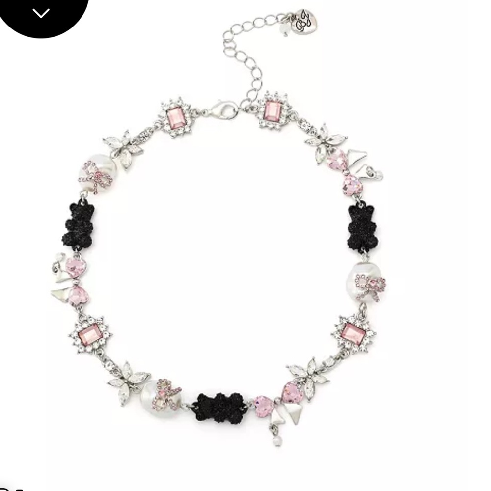 Betsey Johnson Faux Stone Teddy Bead Charm Collar Necklace
